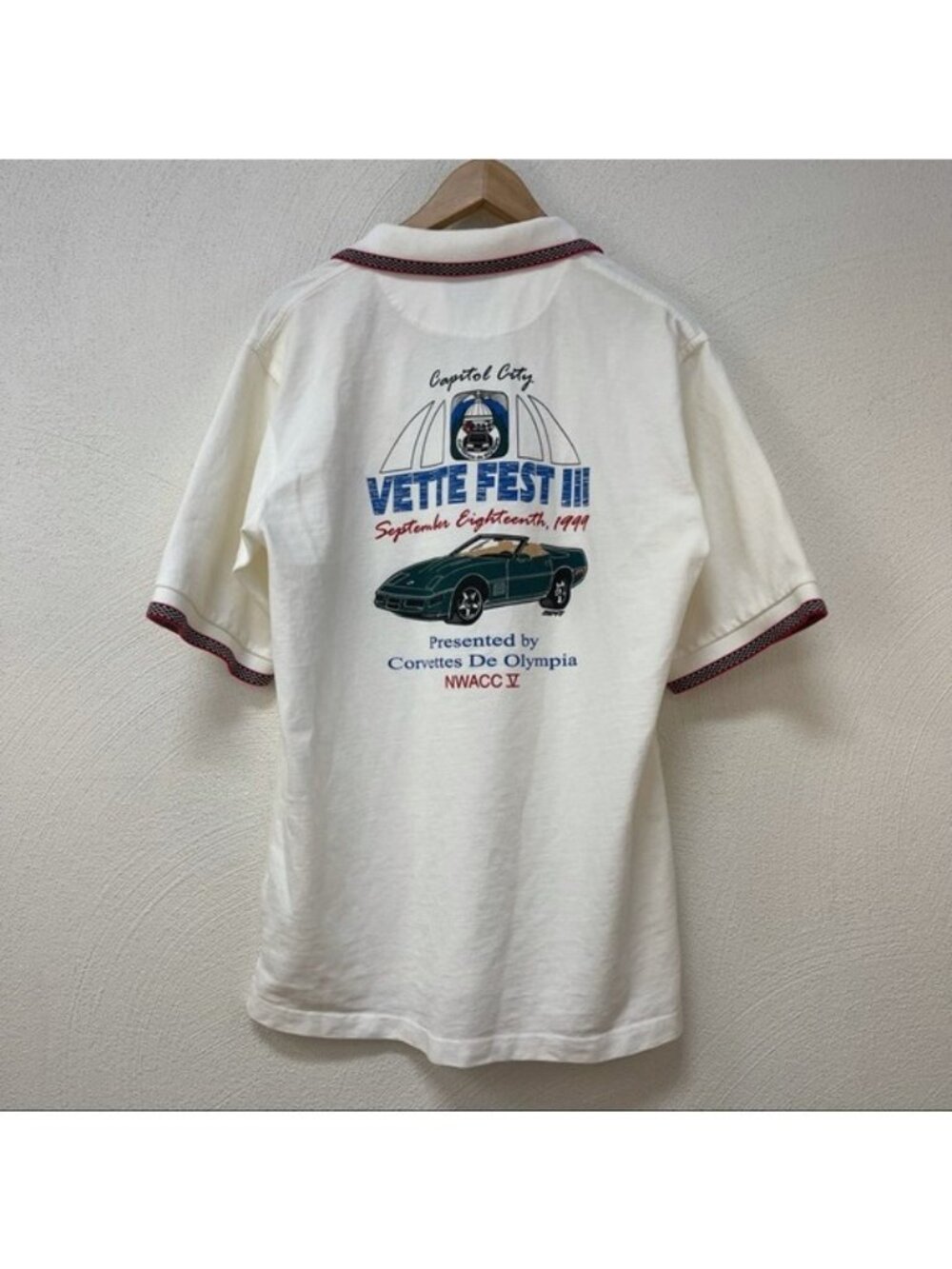 Vintage 1999 "Capital City Corvette Vette Fest III" Olympia WA White Polo Sz L